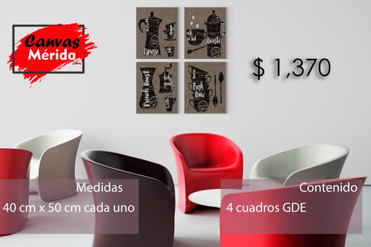 Set de 4 Piezas para Cafetería (3 Modelos Disponibles) - Canvas Mérida Fine Print Art