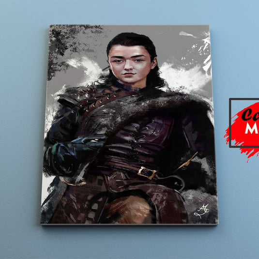 Retrato realista de mujer con fondo texturizado en tonos oscuros, destacando luces y sombras dramáticas.