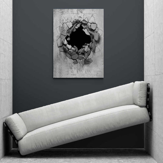 Ilusión óptica de agujero tridimensional en pared con efecto de textura monocromática en arte decorativo