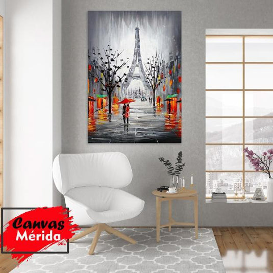 Cuadro moderno con Torre Eiffel en París bajo la lluvia