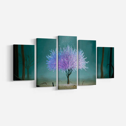 SetDecorativo_BosqueOscuro_HojasLilas_MontajeDiversosTamaños_ProfundidadPerspectiva