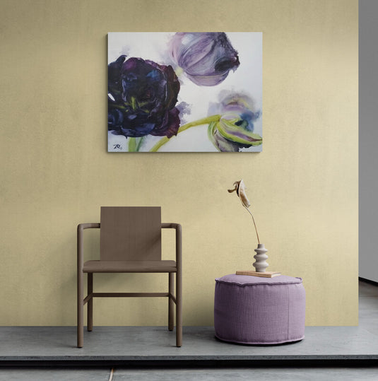 Florales oscuros en acuarela: Rosas y botones en tonos morados y verdes