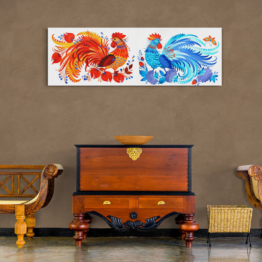 Roosters Couple - Canvas Mérida Fine Print Art