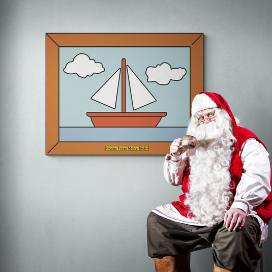 Cuadro artístico de bodegón con pluma, ramas florales y esferas coloridas sobre fondo azul claro.