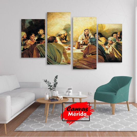 Cuadro decorativo de La Última Cena dividido en 4 paneles – arte religioso para sala moderna