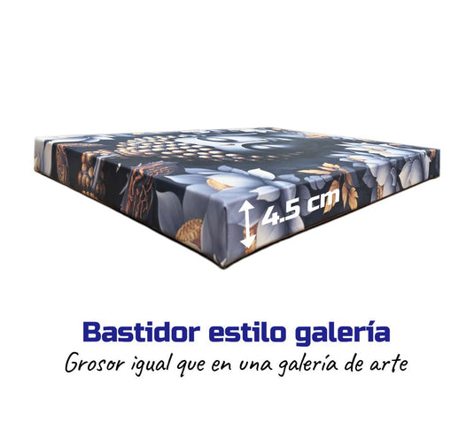 

Características del bastidor, estilo galería, grosor igual que en una galería de arte.