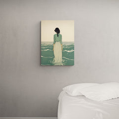 Ilustración de mujer de espaldas mirando el mar