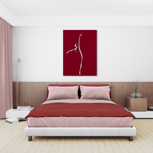 Cuadro decorativo de silueta de bailarina en fondo rojo estilo minimalista elegante y contemporáneo