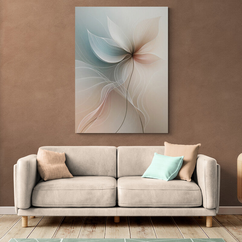 Arte digital de flor abstracta con tonos blancos, rosas y azules