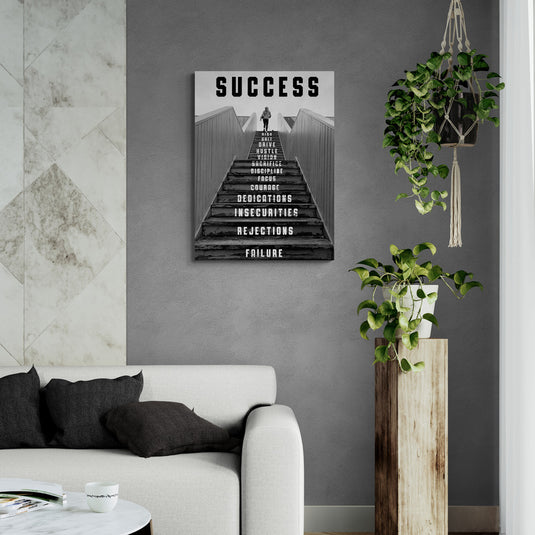 Póster de éxito con escalera motivacional