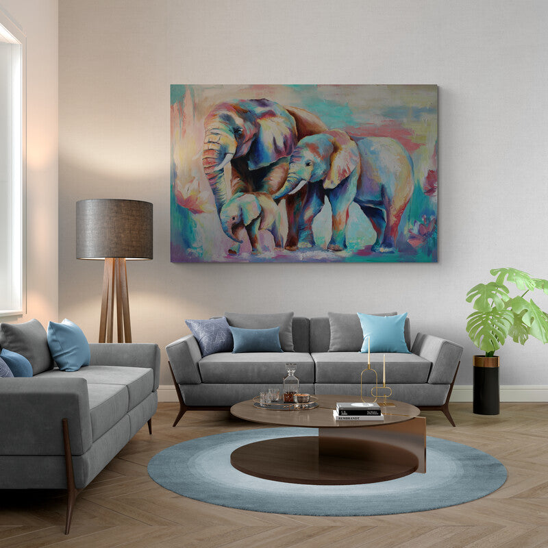 Familia de tres elefantes - Canvas Mérida Fine Print Art
