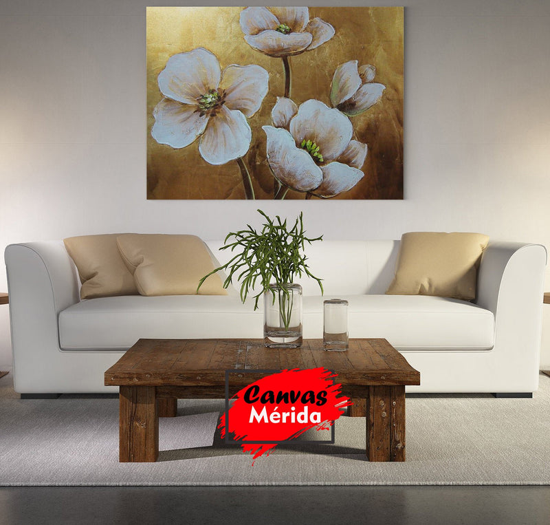 Flores Fondo Dorado 1.1 (Entrega Inmediata) - Canvas Mérida Cuadros Decorativos