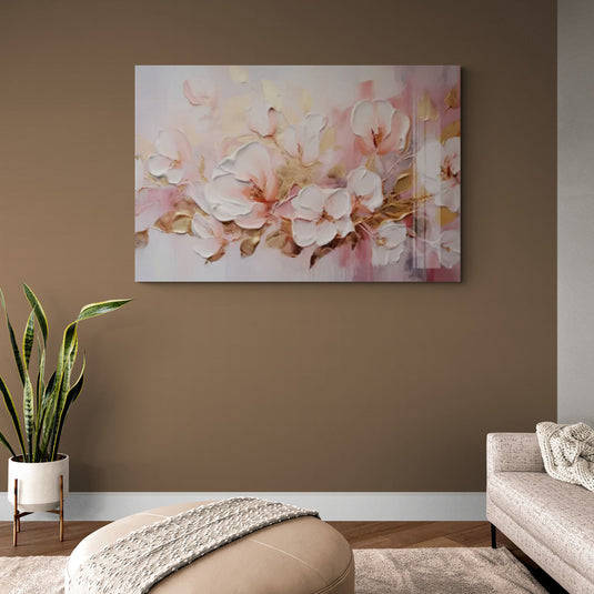 Lienzo de flores en tonos pastel para decoración elegante.