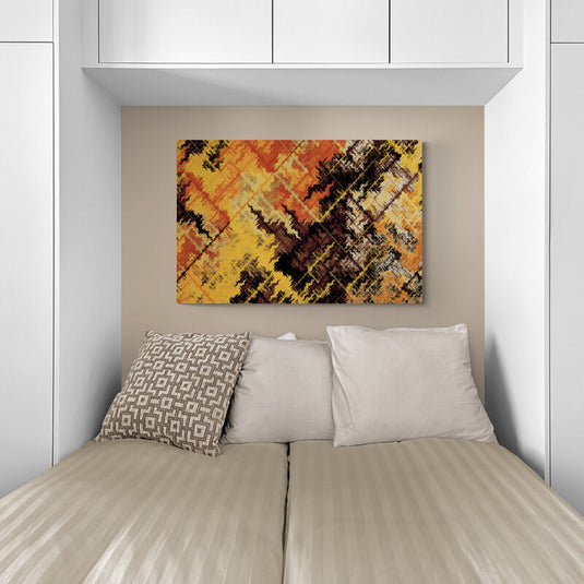 Pintura abstracta en tonos cálidos de amarillo y naranja