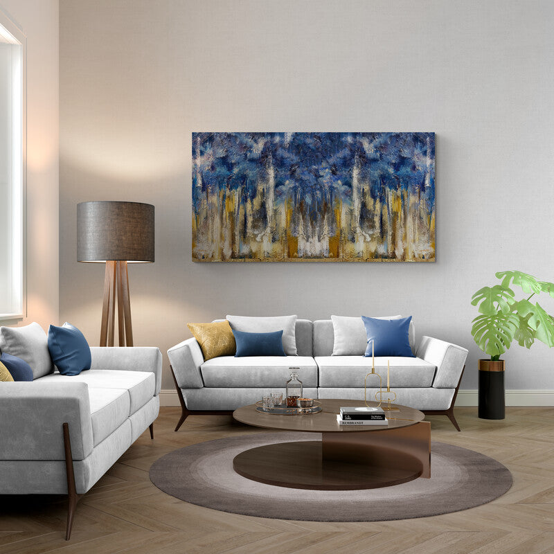 Cuadro decorativo abstracto azul y dorado: Una impresionante obra de arte para realzar tus espacios