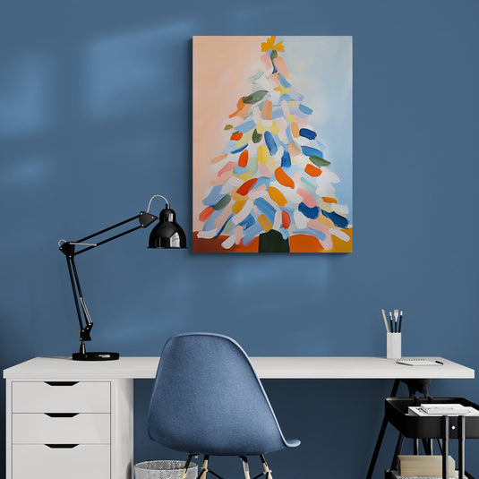 Lienzo abstracto de árbol navideño colorido y moderno