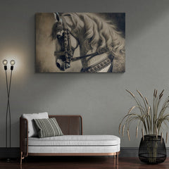 Retrato detallado de caballo con arnés ornamentado en estilo realista
