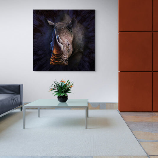 Cuadro_Decorativo_Rinoceronte_Fondo_Negro_Morado