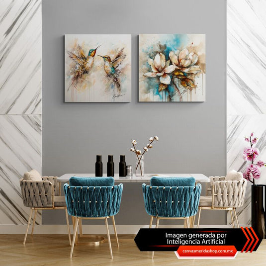 Set colibríes y magnolias - Canvas Mérida Fine Print Art