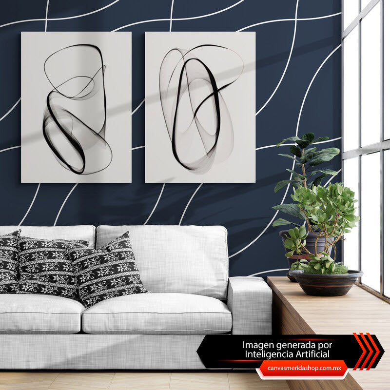 Set de Cuadros Decorativos Minimalistas con Fondo Blanco y Arte Lineal Negro