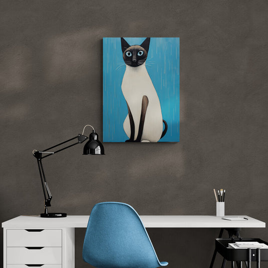 Gato Siamese con fondo azul y efecto de lluvia