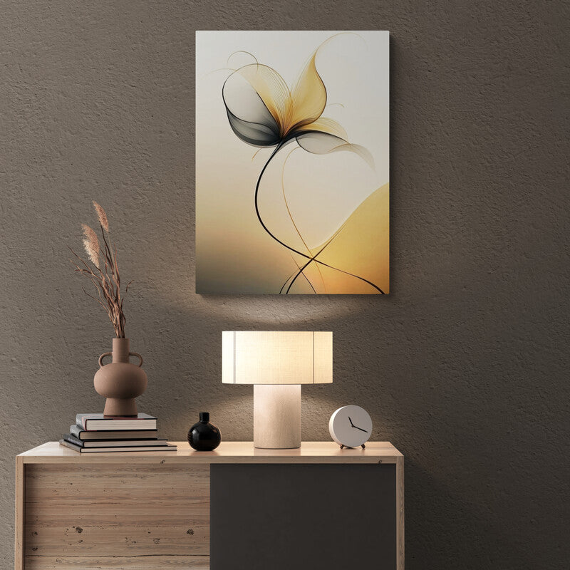 Flor estilizada en arte digital con pétalos dorados y tallo negro