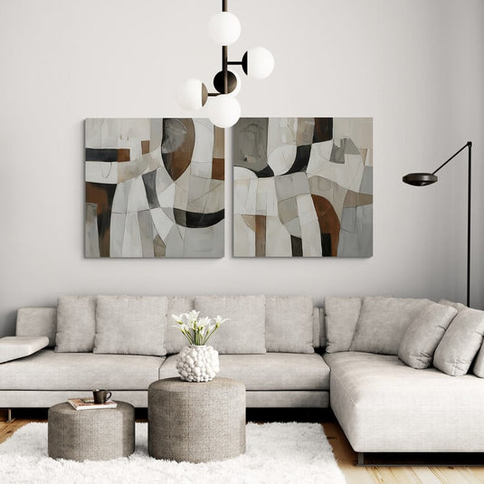 Geometría del Silencio — Díptico Abstracto en Neutros