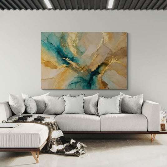 Marea Dorada — Abstracción en Turquesa y Oro