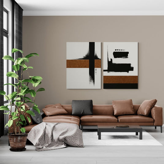 Set Equilibrio Imperfecto — Díptico Abstracto Tierra y Tinta