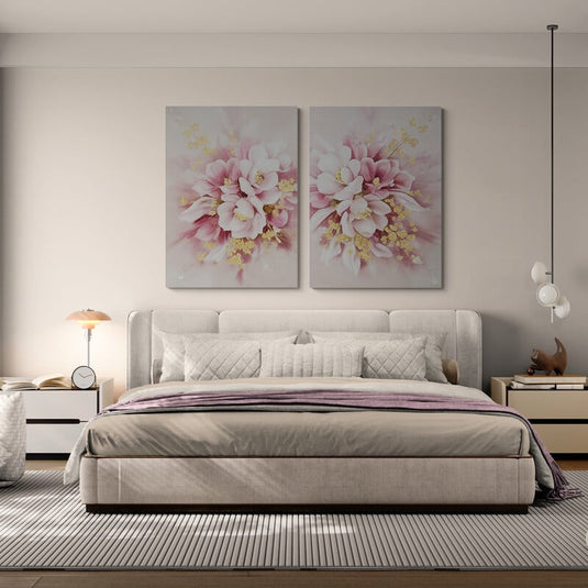 Set Magnolias en Flor — Díptico en Rosa y Oro