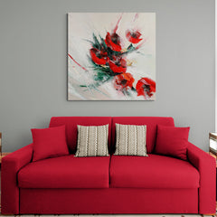 Abstracto de amapolas rojas vibrantes con textura en fondo blanco