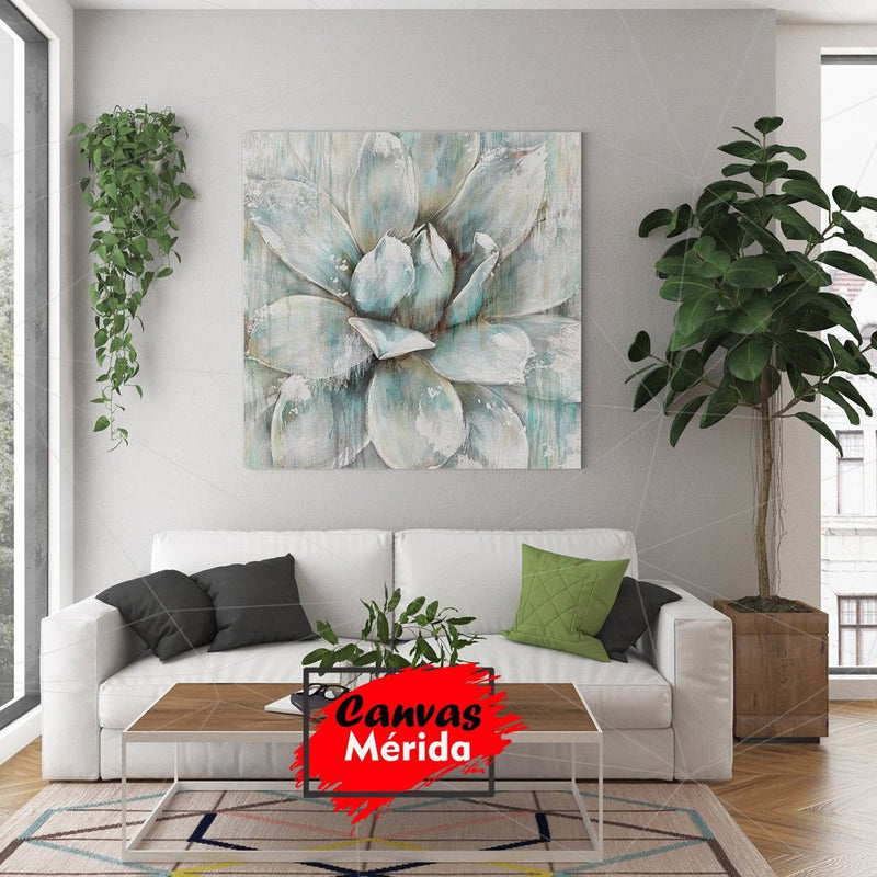 Cuadro decorativo de agave en tonos azul, blanco y café: un toque natural y elegante para tu hogar