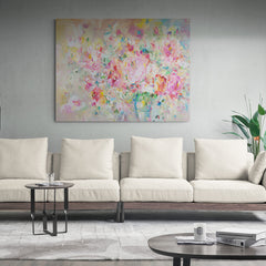 Pintura abstracta impresionista de un jardín florido en primavera
