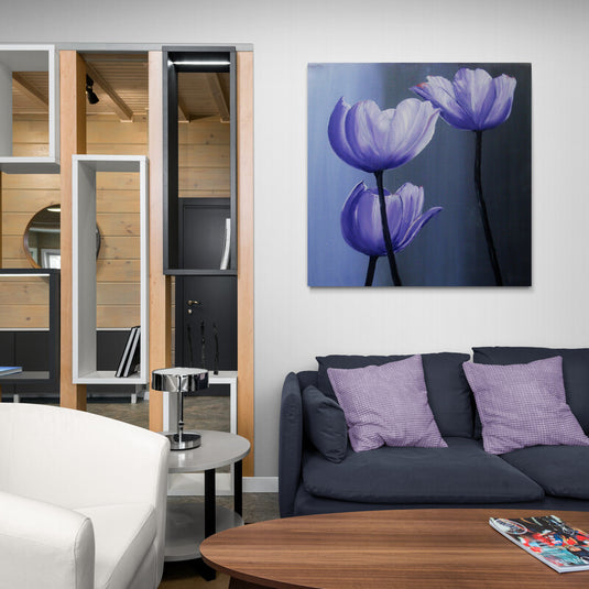 Three Purple Tulips - Canvas Mérida Fine Print Art