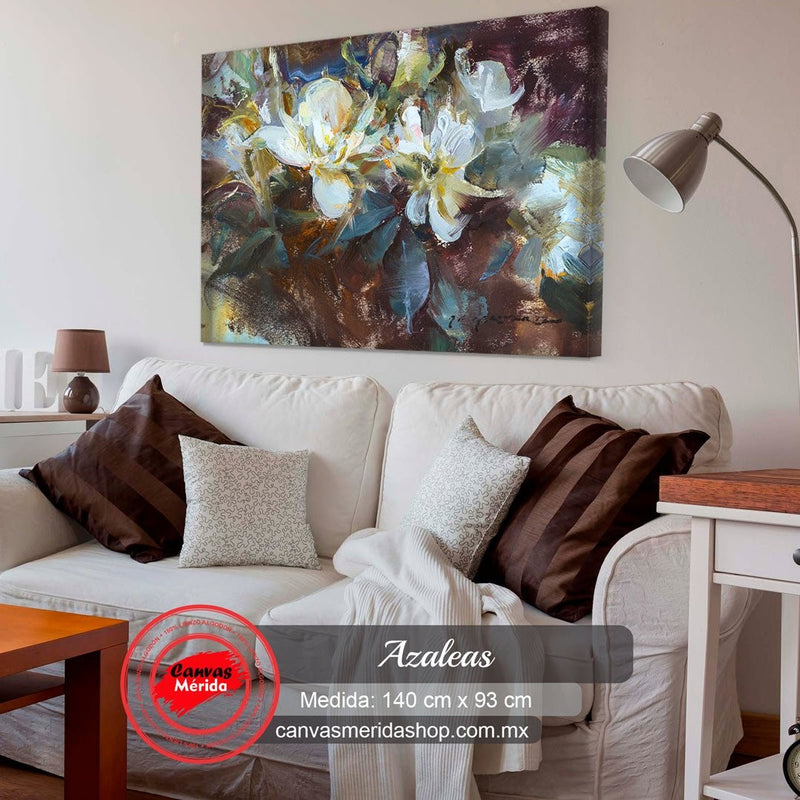 Pintura impresionista de magnolias con pinceladas en tonos terrosos
