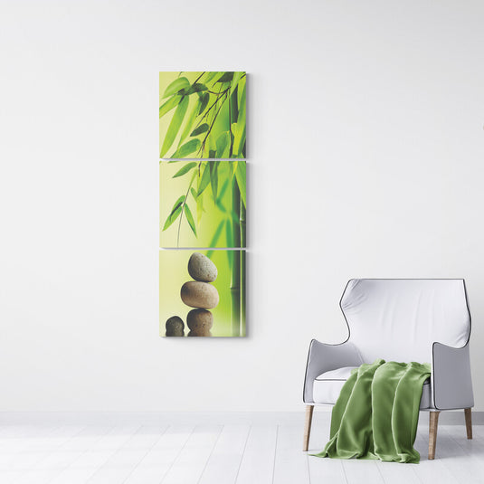 Cuadros decorativos de bambú y piedras en tonos verdes - Trilogía de arte natural