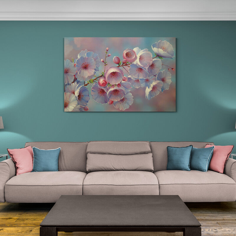 Pintura delicada de flores de cerezo en tonos pasteles