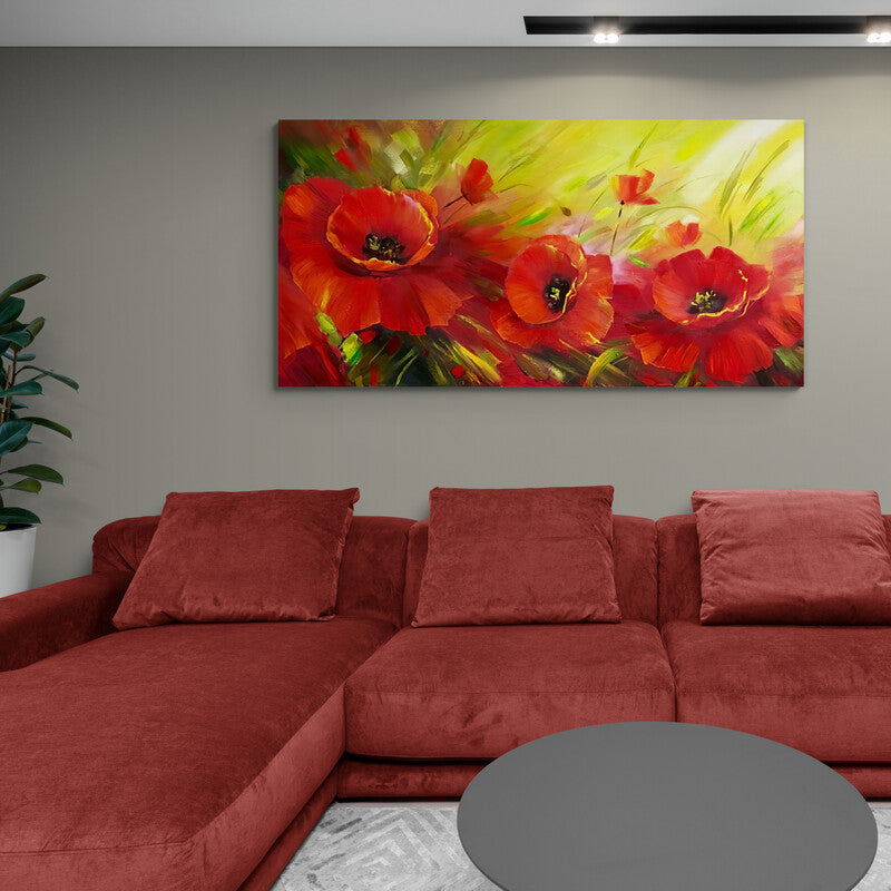 Pintura expresiva de amapolas rojas con fondo luminoso