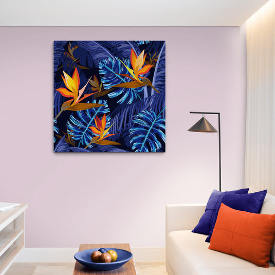 Blue Tropical Flowers - Canvas Mérida Fine Print Art