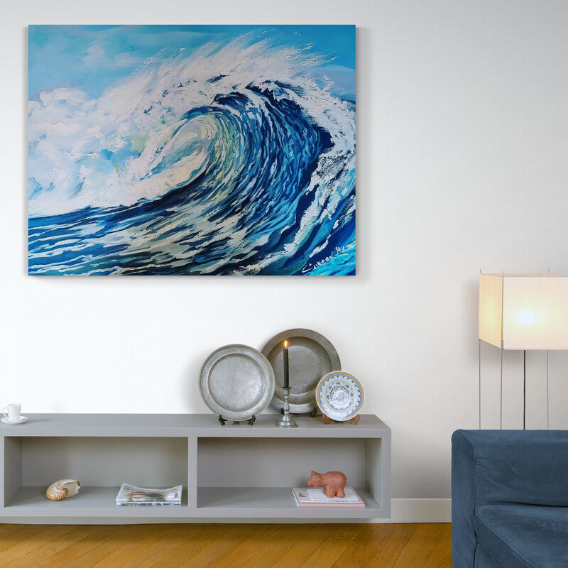 Pintura expresionista abstracta de una ola dinámica