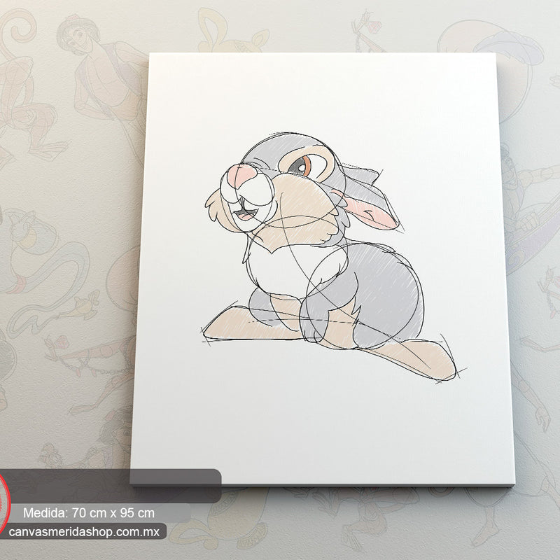 Ilustración de conejo animado en estilo de boceto con colores suaves y líneas expresivas