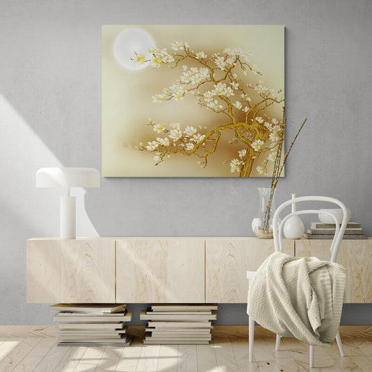 Cherry blossom in full moon night - Canvas Mérida Fine Print Art