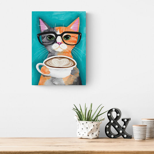 Gato Hipster con Taza de Café