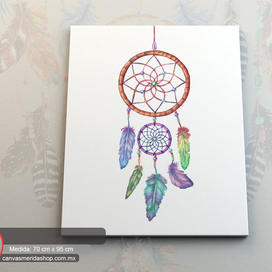 Atrapasueños delicado con plumas acuareladas y red tejida colorida