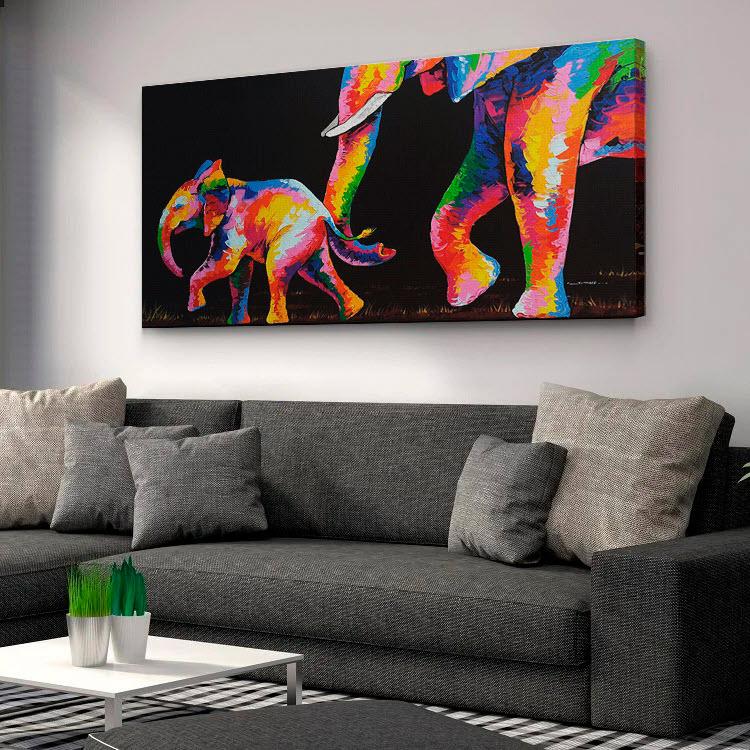Elephants Colorfull - Canvas Mérida Fine Print Art