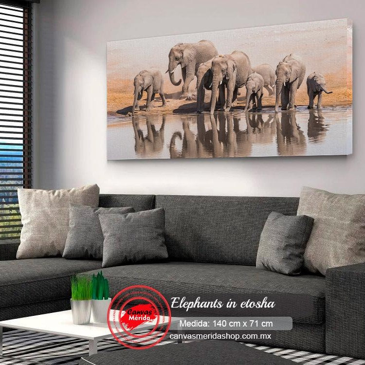 Elephants in Etosha - Canvas Mérida Fine Print Art