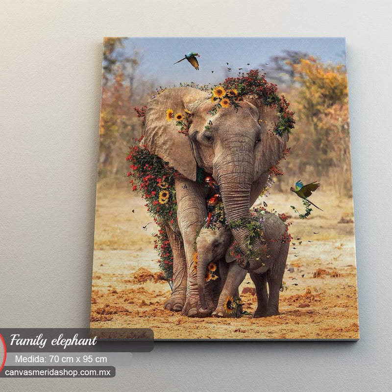 Family Elephant (Familia de Elefantes) - Canvas Mérida Fine Print Art