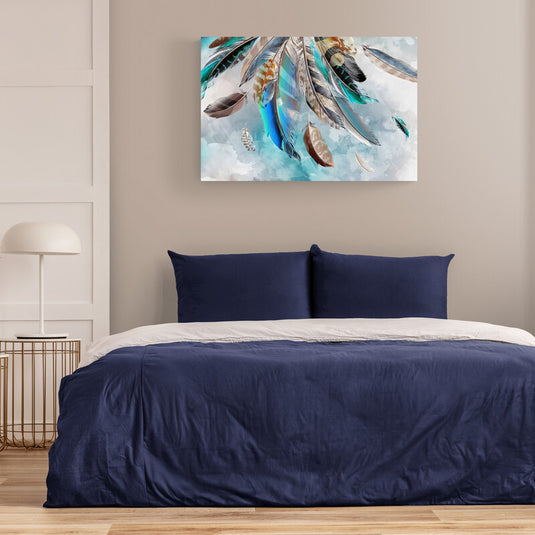 Cuadro abstracto moderno de plumas en tonos pastel