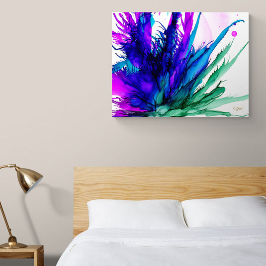 Obra de arte abstracta con explosión de colores en acuarela