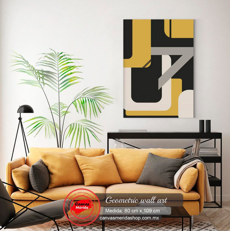 Composición abstracta geométrica en negro, dorado y blanco al estilo Art Decó para decoración moderna